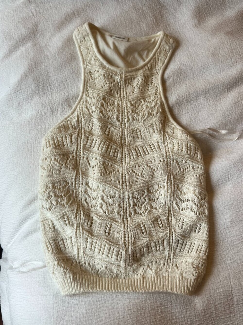 Abercrombie & Fitch Off White/Beige Knit/Crochet High Neck Tank Top, Size Small
